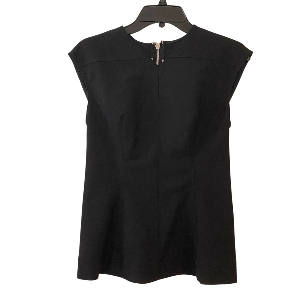 Rick Owens Glitter FW17 Black Stretch Top Blouse Full Zip Cap Sleeve Size 6 Wool